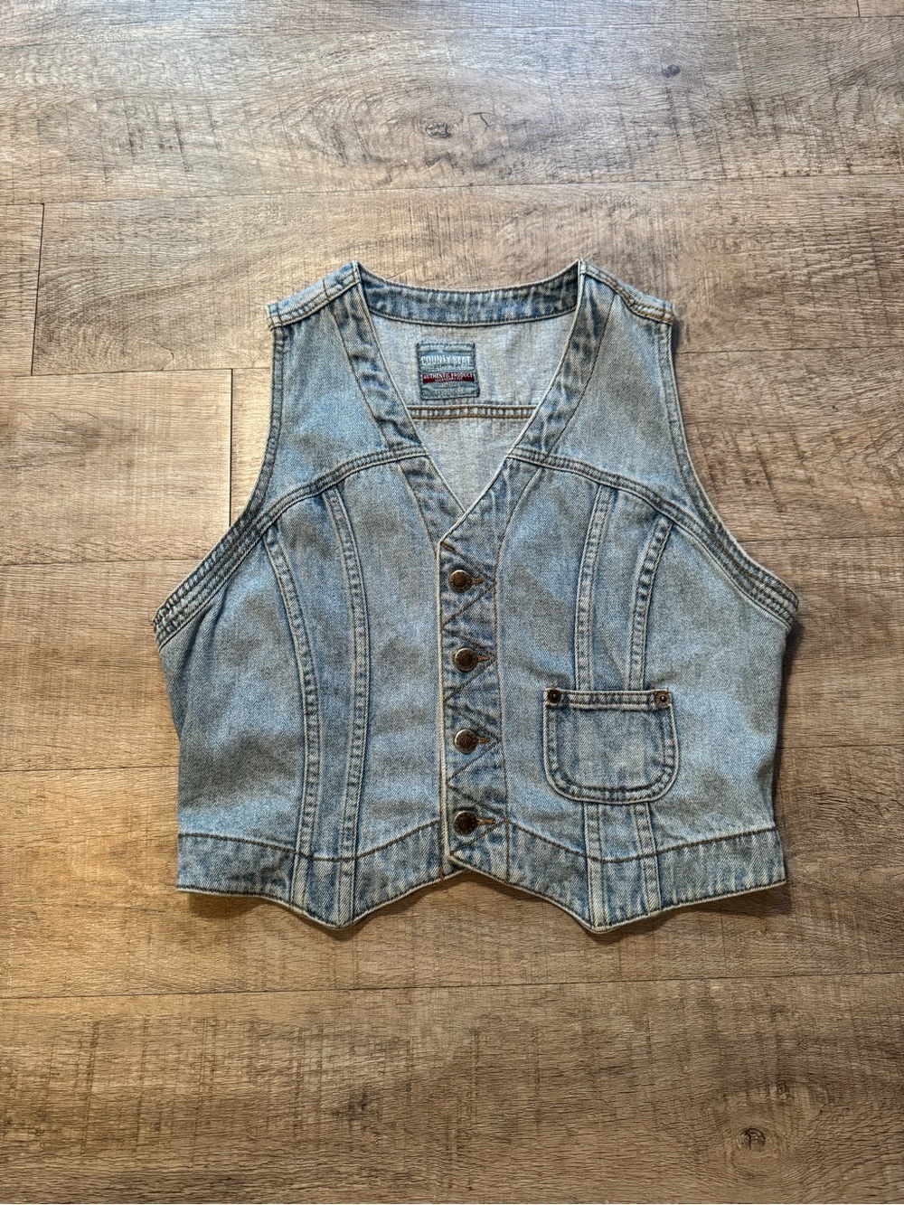 Denim Button-Front Vest - Light Blue